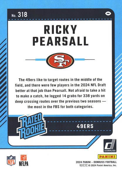 2024 Panini Donruss Rated Rookie Ricky Pearsall RC #318 49ers