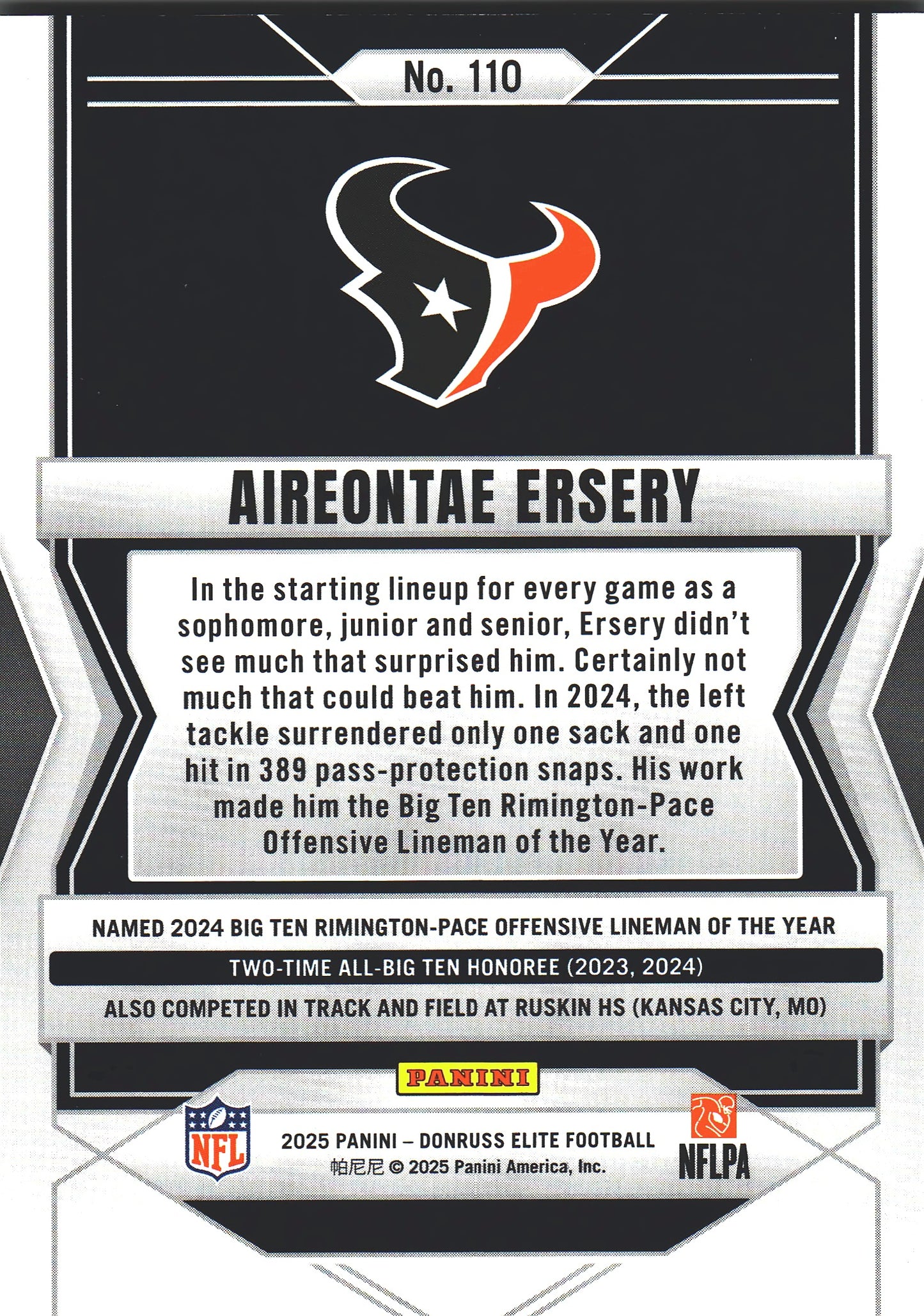 2025 Panini Donruss Elite Aireontae Ersery RC /999 #110 Houston Texans