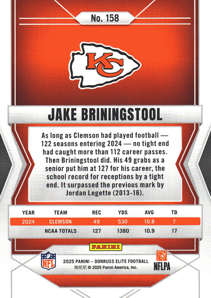 2025 Panini Donruss Elite Jake Briningstool RC /999 #158 Chiefs