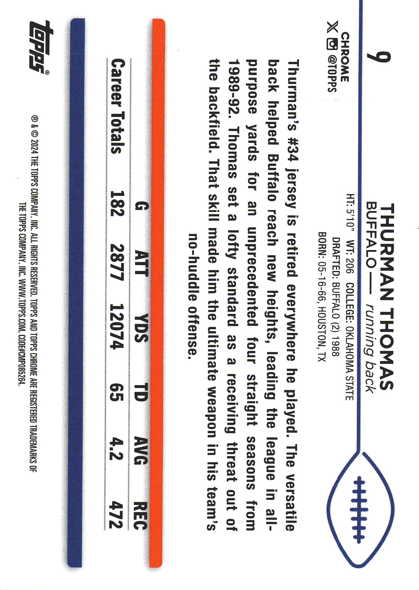 2024 Topps Chrome Thurman Thomas Purple Speckle /275 #9 Bills