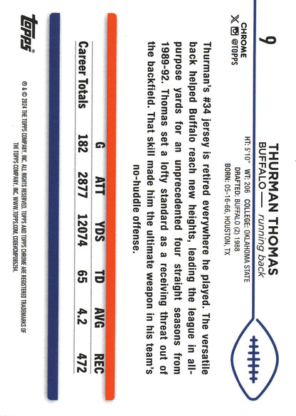 2024 Topps Chrome Thurman Thomas Purple Speckle /275 #9 Bills