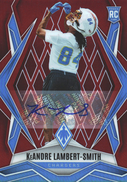 2025 Panini Phoenix KeAndre Lambert-Smith RC Auto Red /99 #229 Los Angeles Chargers