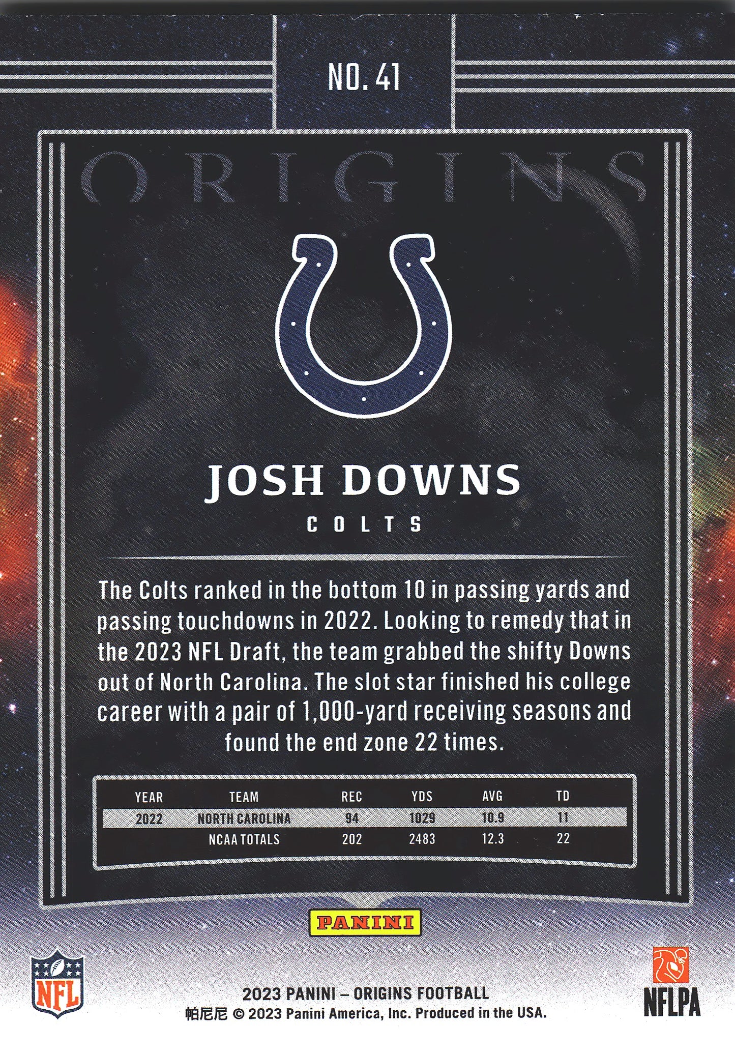 2023 Panini Origins Josh Downs RC #41 Indianapolis Colts