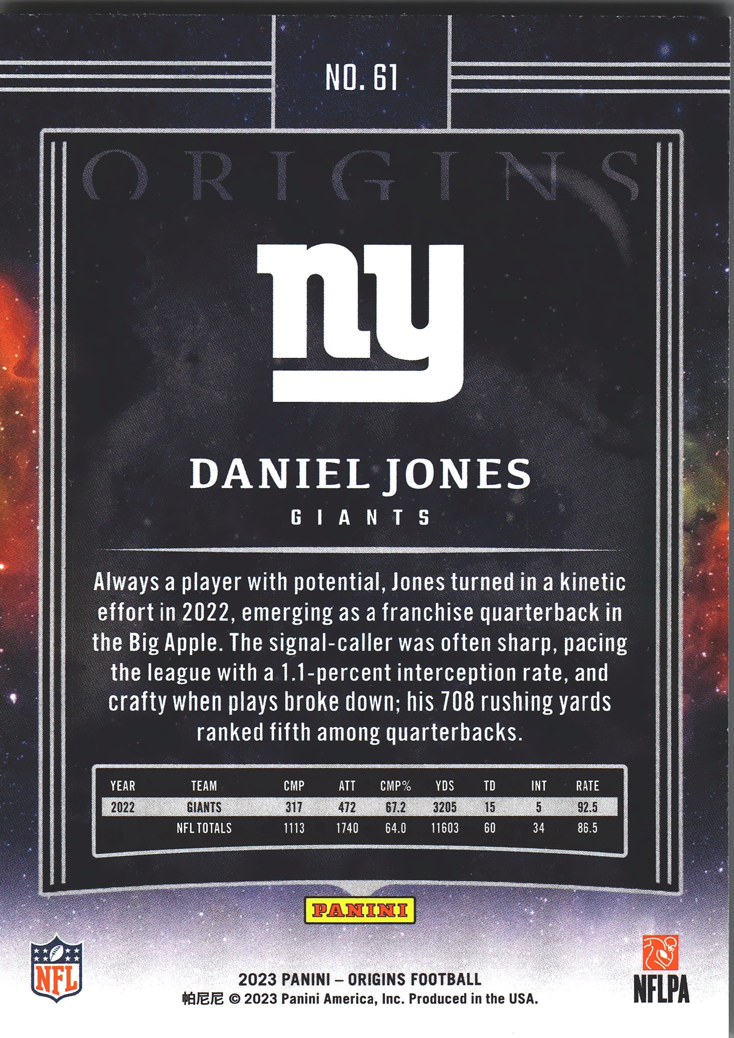 2023 Panini Origins Daniel Jones #61 New York Giants