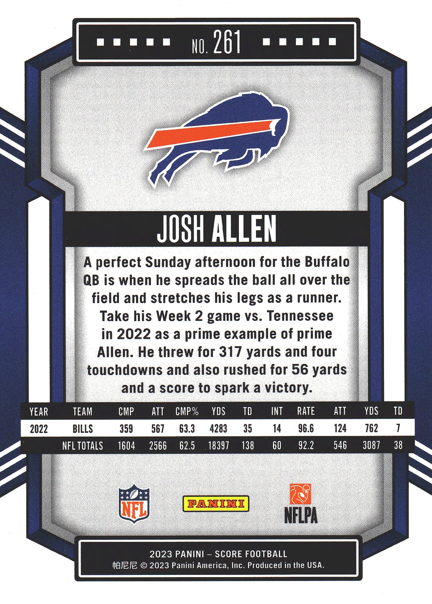 2023 Panini Score Josh Allen #261 Buffalo Bills
