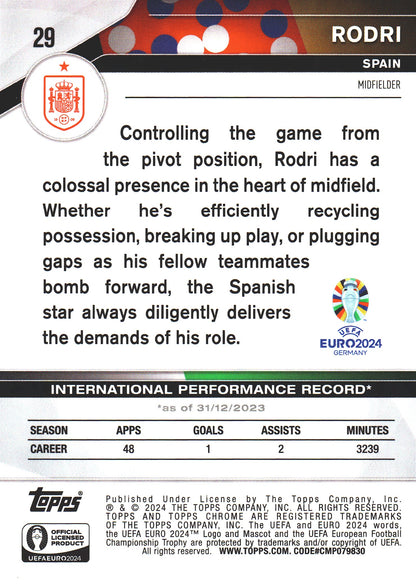 2024 Topps Chrome Euro 2024 Rodri Orange /25 #29 Espagne