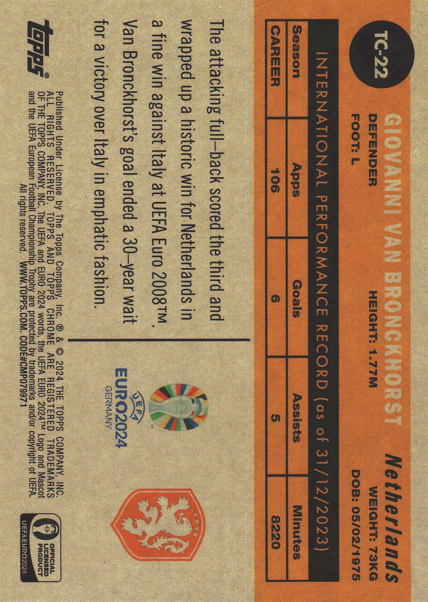 1960 Topps Chrome Giovanni van Bronckhorst /50 #TC-22 Pays-Bas