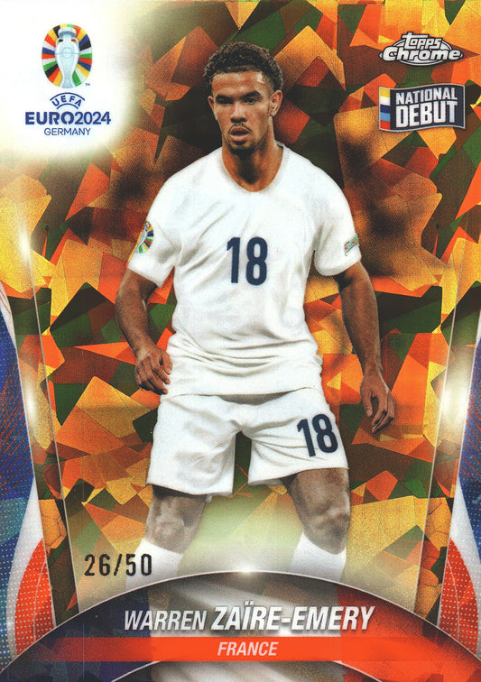2024 Topps Chrome Sapphire Euro 2024 Warren Zaïre-Emery Gold /50 National Debut RC #54 France