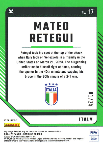 2024 Panini Donruss Optic FIFA Mateo Retegui Purple Mojo /25 #17 Italie