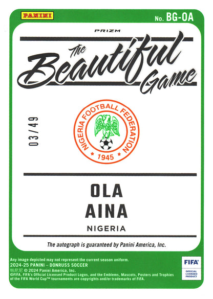 2024 Panini Donruss Optic FIFA Ola Aina Auto The Beautiful Game Red /49 #BG-OA Nigeria