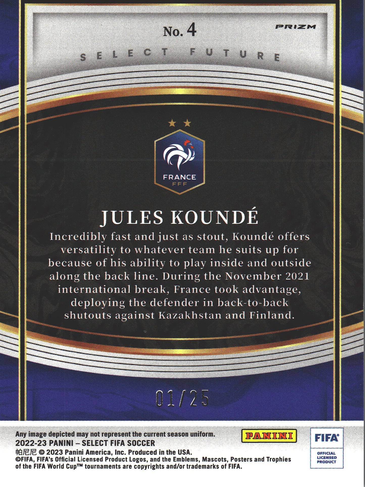 2022 Panini Select FIFA Jules Kounde RC Future Pink /25 #4 France