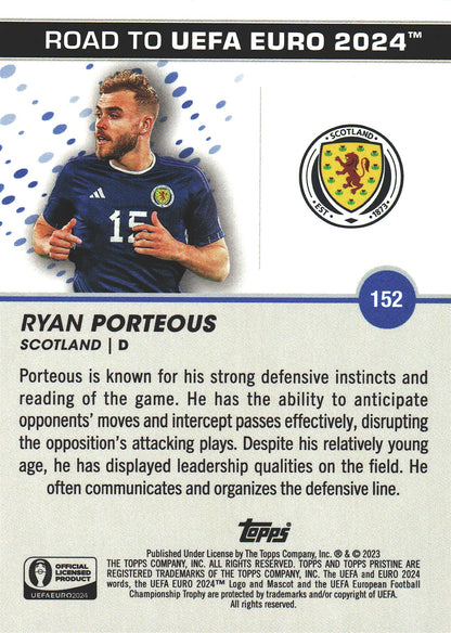 2023 Topps Pristine Road To Euro 2024 Ryan Porteous Purple /99 National Debut #152 Ecosse