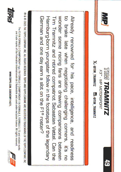 2025 Topps Chrome Formula Tim Tramnitz #49 MP Motorsport