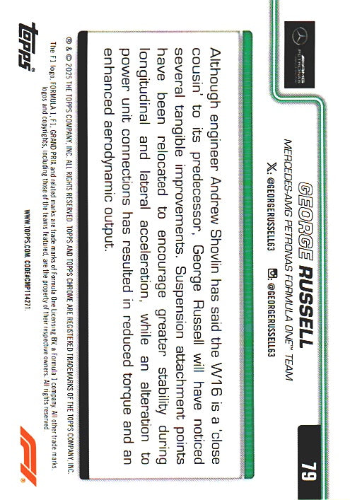 2025 Topps Chrome Formula 1 George Russell CAR #79 Mercedes-AMG Petronas Formula One Team