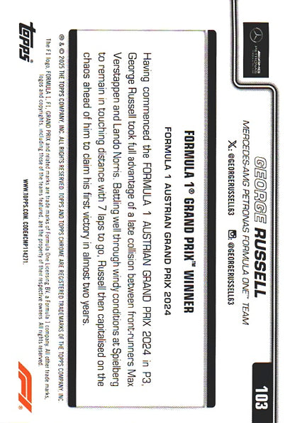 2025 Topps Chrome Formula 1 George Russell GPW #103 Mercedes-AMG Petronas Formula One Team