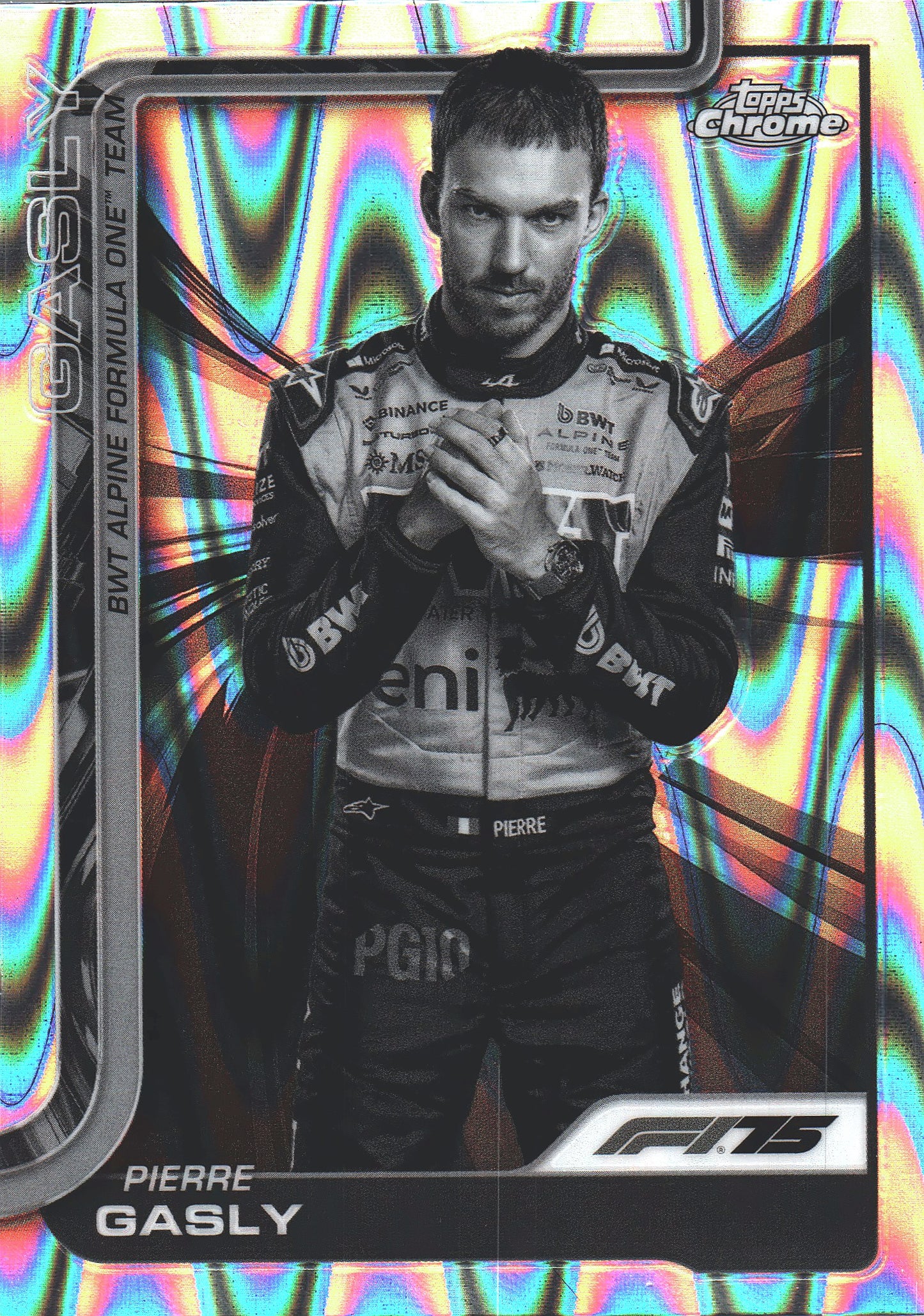 2025 Topps Chrome Formula 1 Pierre Gasly Black and White Raywave #88 Alpine