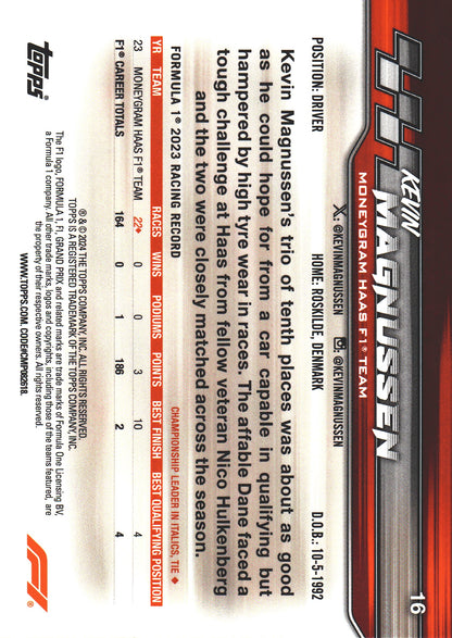 2024 Topps Paddock Pass Formula 1 X-Factor Kevin Magnussen #16 Haas