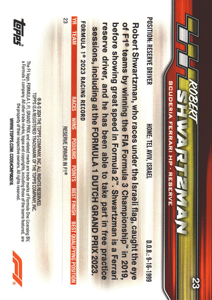 2024 Topps Paddock Pass Formula 1 X-Factor Robert Schwartzman #23 Ferrari