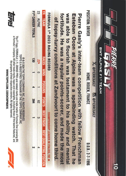 2024 Topps Chrome Formula 1 Pierre Gasly Chrome Orange Refractor Variation /99 #10 Alpine
