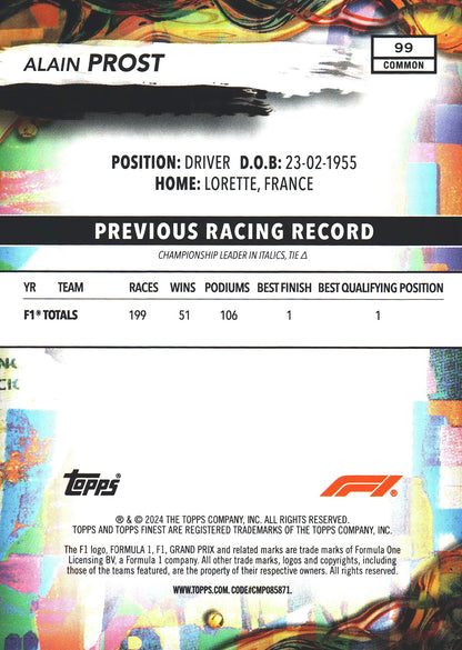 2024 Topps Finest Formula 1 Alain Prost #99 McLaren