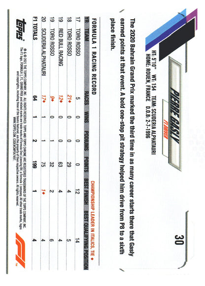 2021 Topps Chrome Formula 1 Purple And Green SP Pierre Gasly #30 AlphaTauri