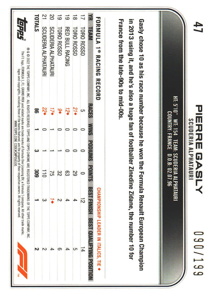 2022 Topps Chrome Sapphire Formula 1 Pierre Gasly Chartreuse /199 #47 AlphaTauri