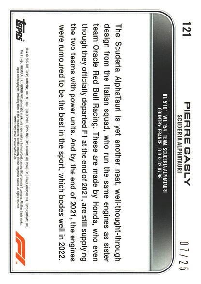 2022 Topps Chrome Sapphire Formula 1 Pierre Gasly Orange /25 #121 AlphaTauri