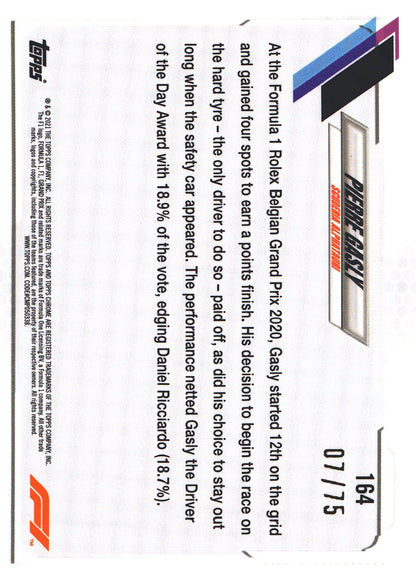 2021 Topps Chrome Sapphire Formula 1 Pierre Gasly Green /75 #164 AlphaTauri