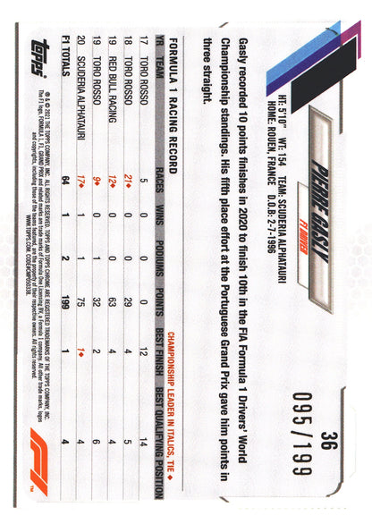 2021 Topps Chrome Sapphire Formula 1 Pierre Gasly Chartreuse /199 #36 AlphaTauri