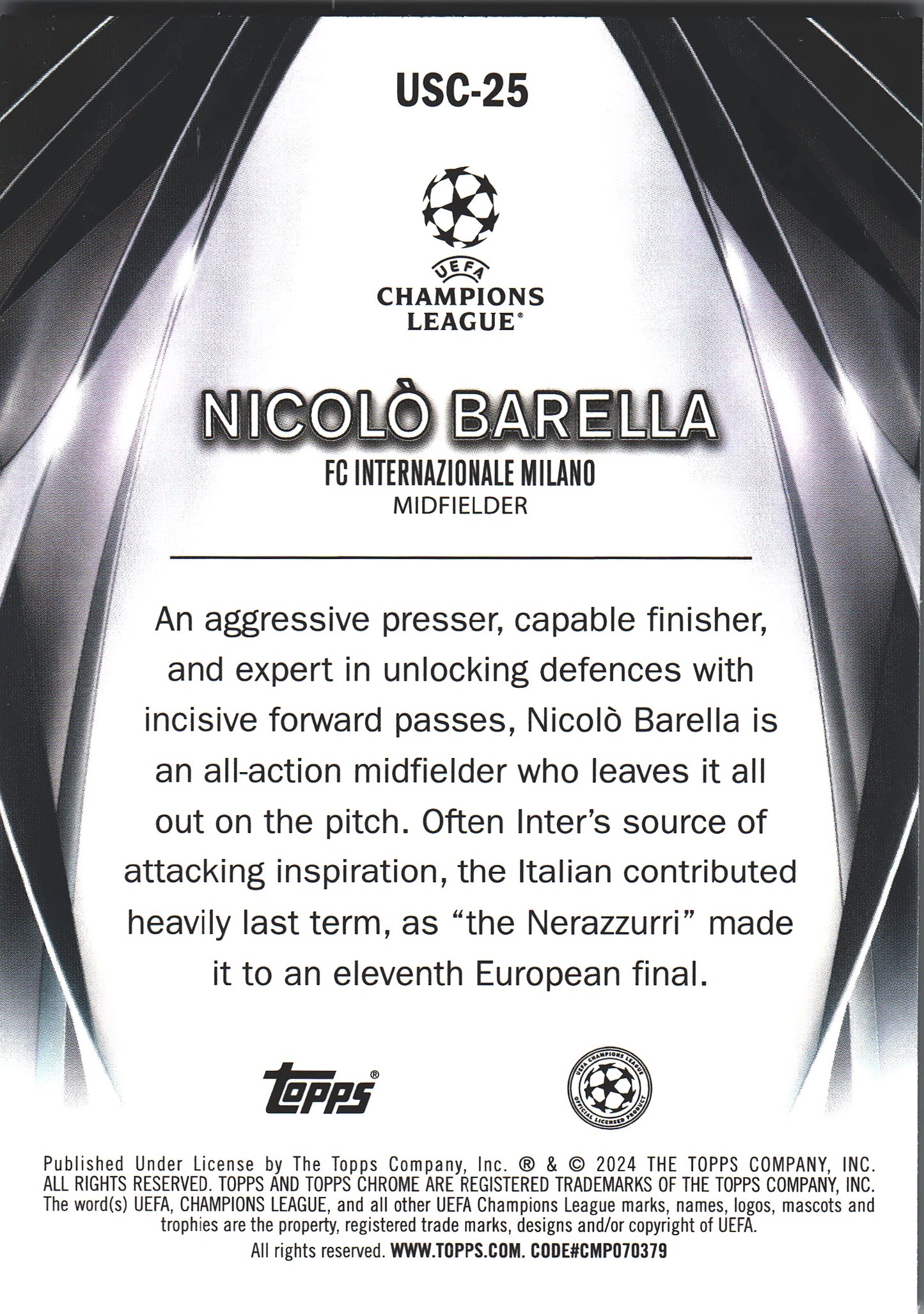 2023 Topps UCC Ultimate Stage Chrome Nicolo Barella #USC-25 Inter Milan