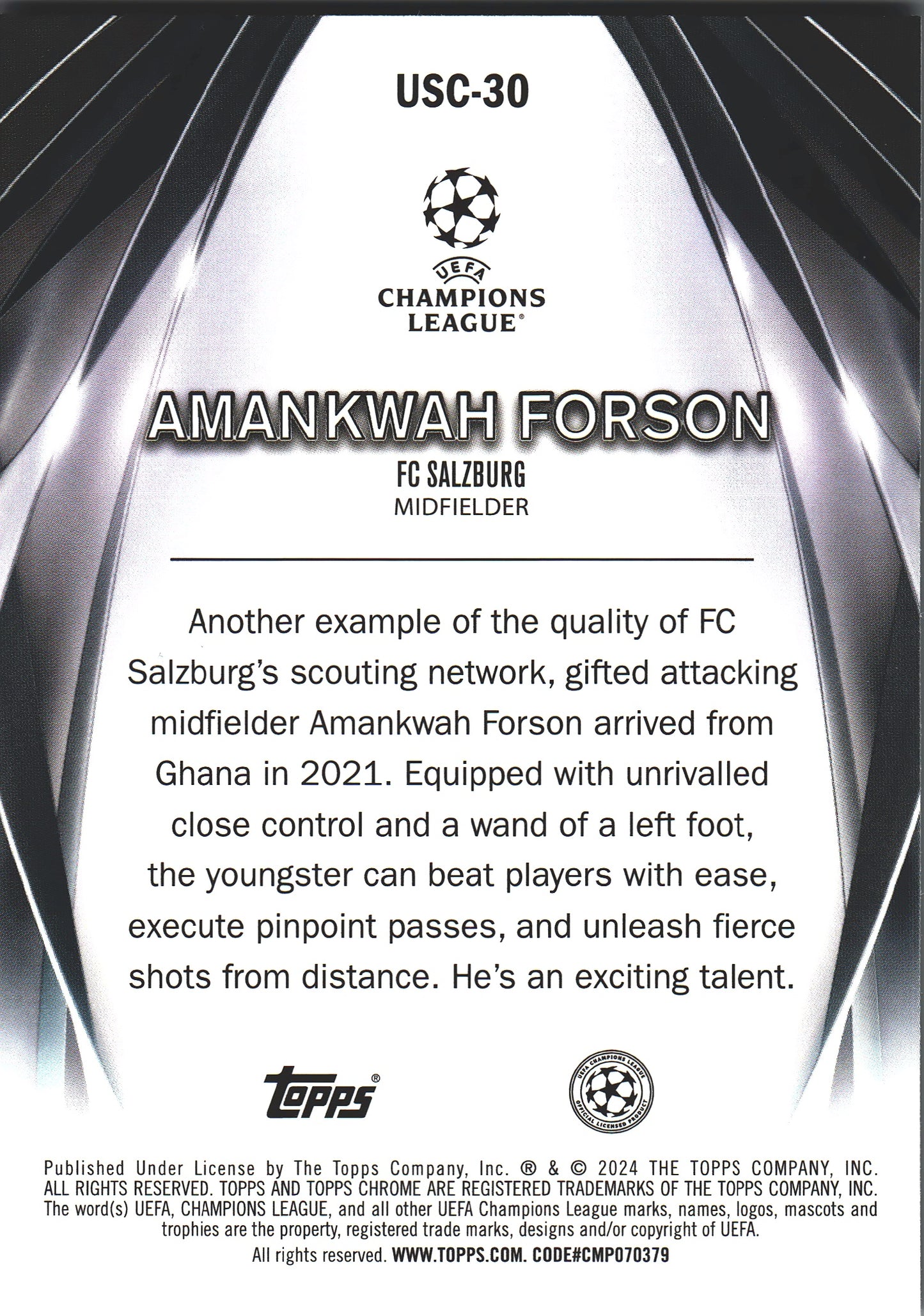 2023 Topps UCC Ultimate Stage Chrome Amankwah Forson #USC-30 FC Red Bull Salzburg
