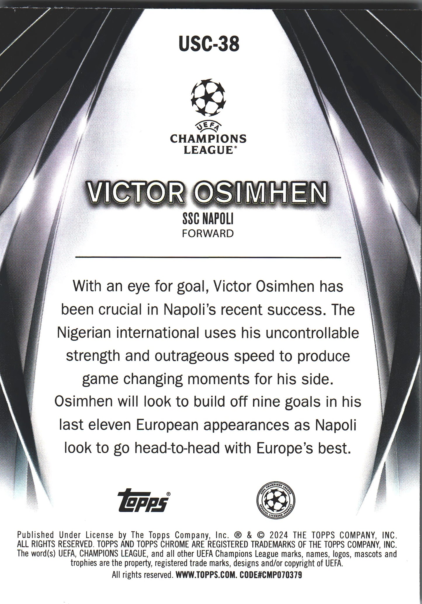 2023 Topps UCC Ultimate Stage Chrome Victor Osimhen #USC-38 Napoli