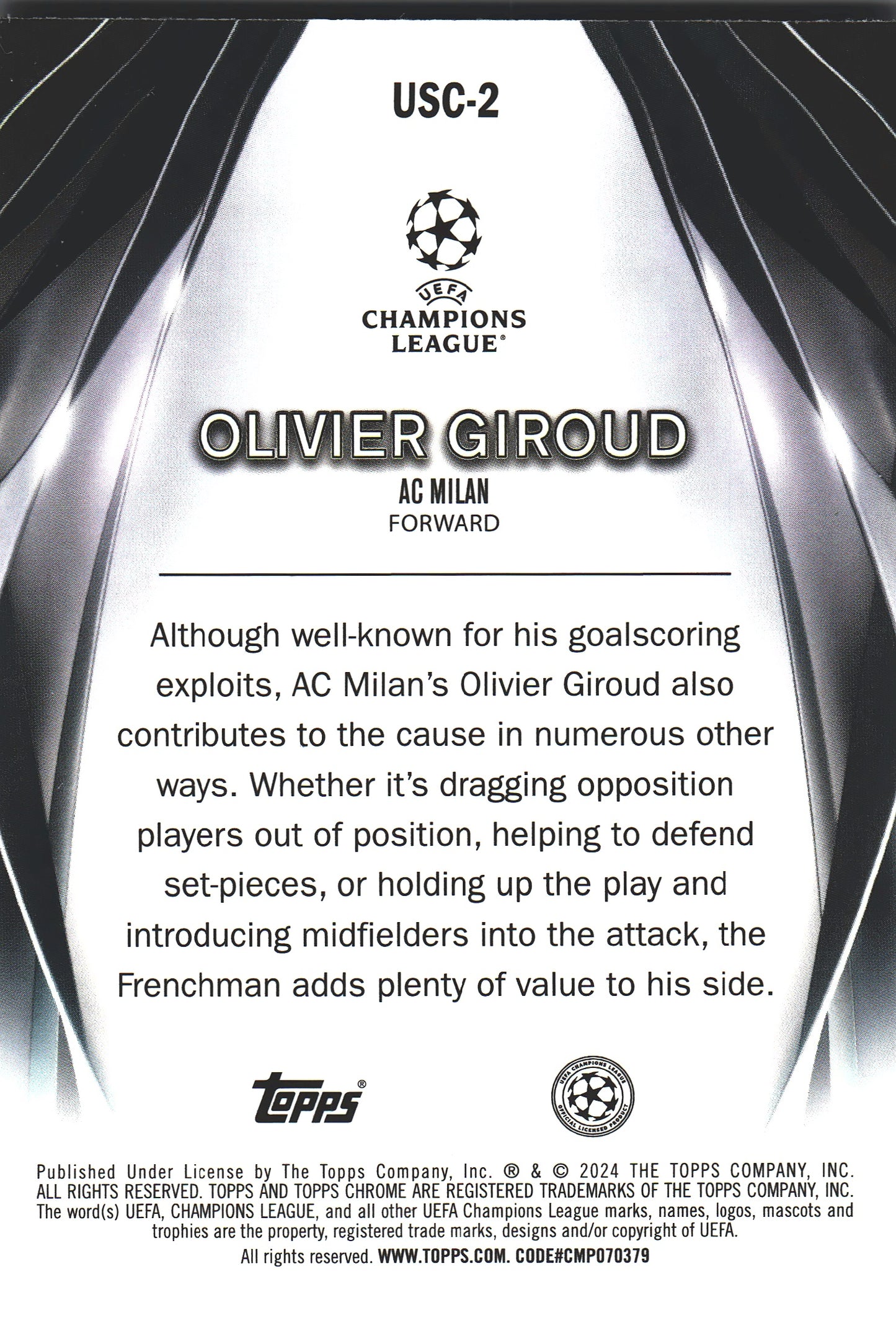 2023 Topps UCC Ultimate Stage Chrome Olivier Giroud #USC-2 A.C. Milan