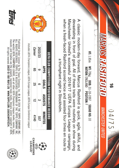 2023 Topps UCC Marcus Rashford Icy Blue Foil /75 #6 Manchester United