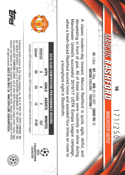 2023 Topps UCC Marcus Rashford Navy Blue Foil /250 #6 Manchester United