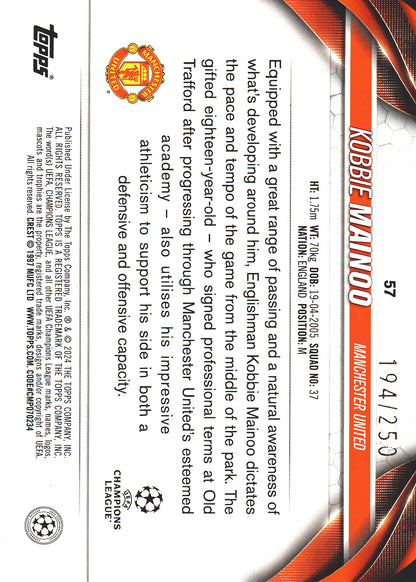 2023 Topps UCC Kobie Mainoo Future Stars Navy Blue Foil /250 #57 Manchester United