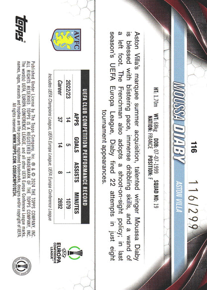 2023 Topps UCC Moussa Diaby Purple Foil /299 #116 Aston Villa