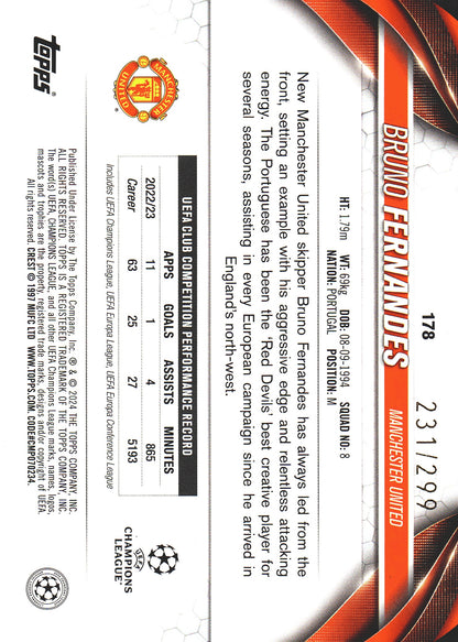 2023 Topps UCC Bruno Fernandes Purple Foil /299 #178 Manchester United