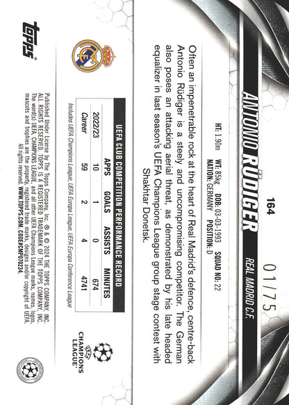 2023 Topps UCC Antonio Rudiger Icy Blue Foil /75 #164 Real Madrid