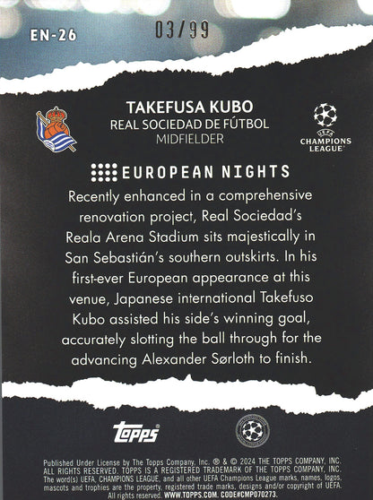 2023 Topps UCC Takefusa Kubo European Nights Icy Foil /99 #EN-26 Real Sociedad