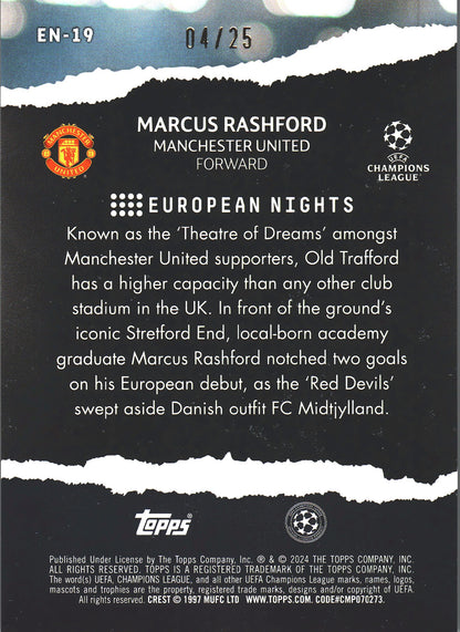 2023 Topps UCC Marcus Rashford European Nights Orange Foil /25 #EN-19 Manchester United