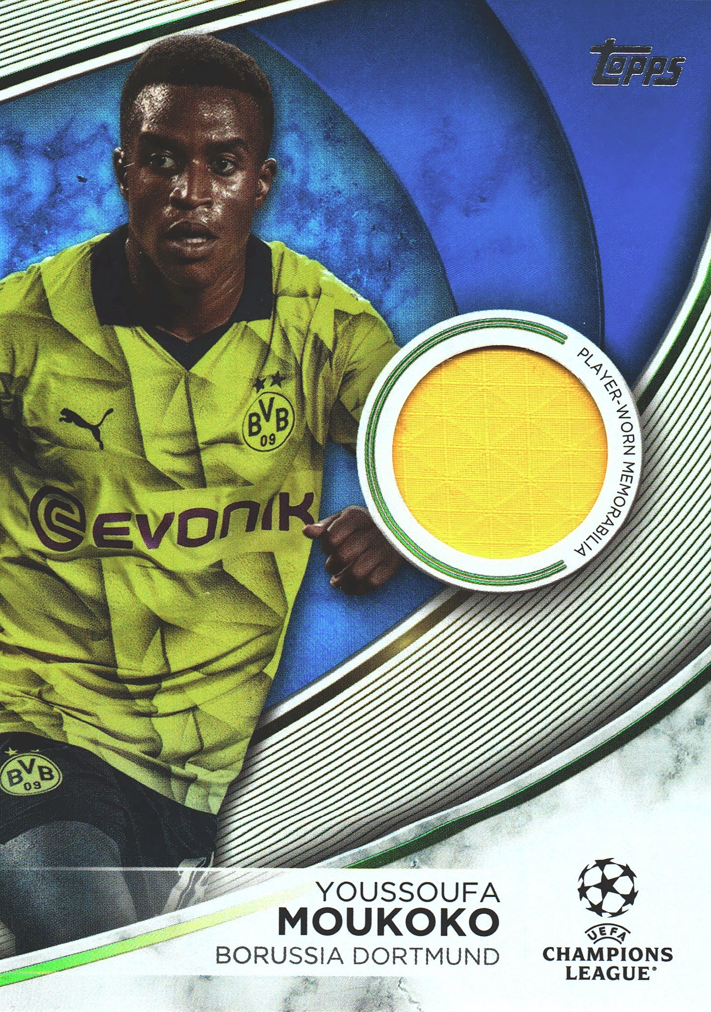 2023 Topps UCC Youssoufa Moukoko Superstar Relics Blue Icy /99 #TS-YK BVB Dortmund