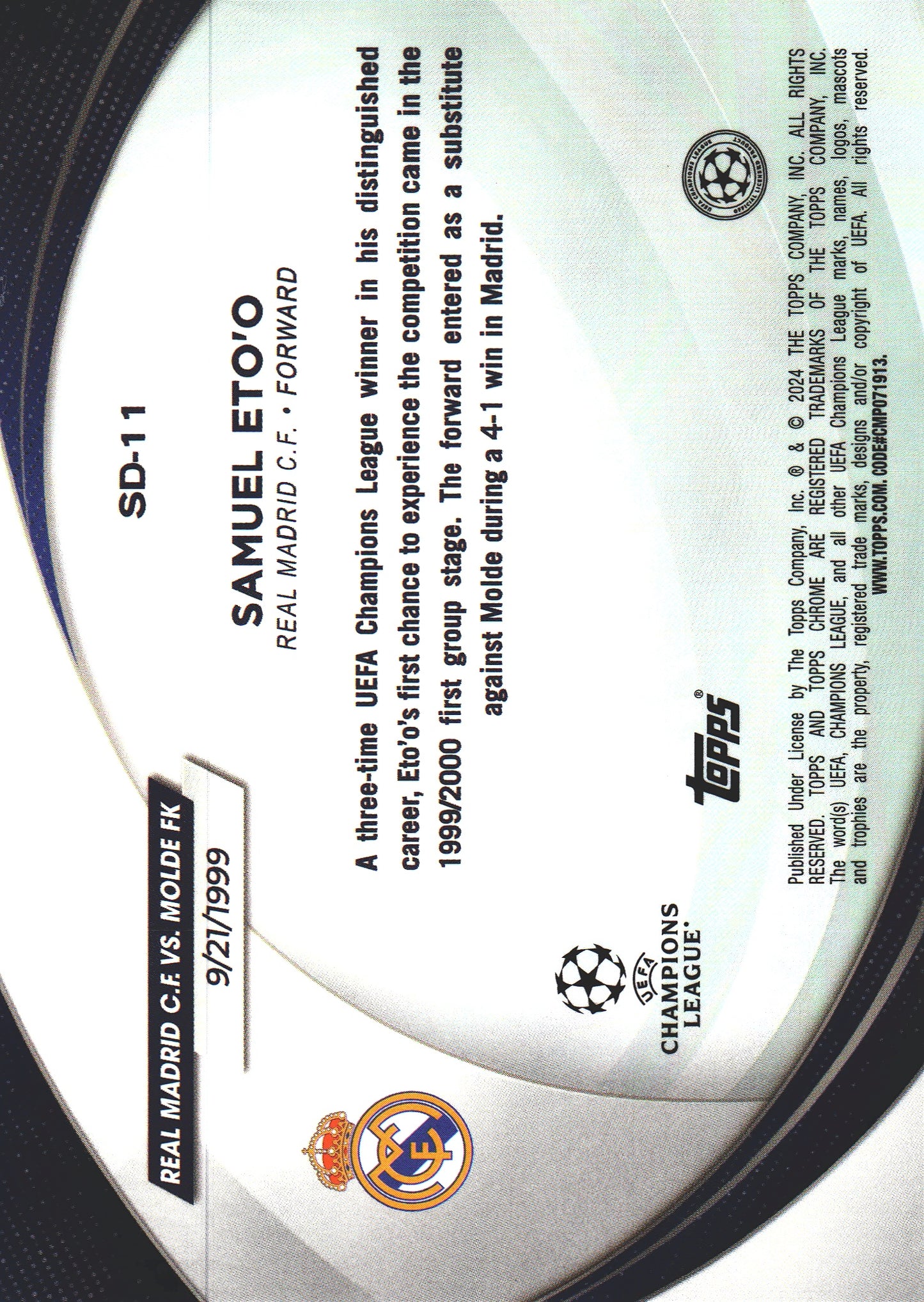 2023 Topps Chrome UCC Samuel Eto'o Starball Debut #SD-11 Real Madrid CF