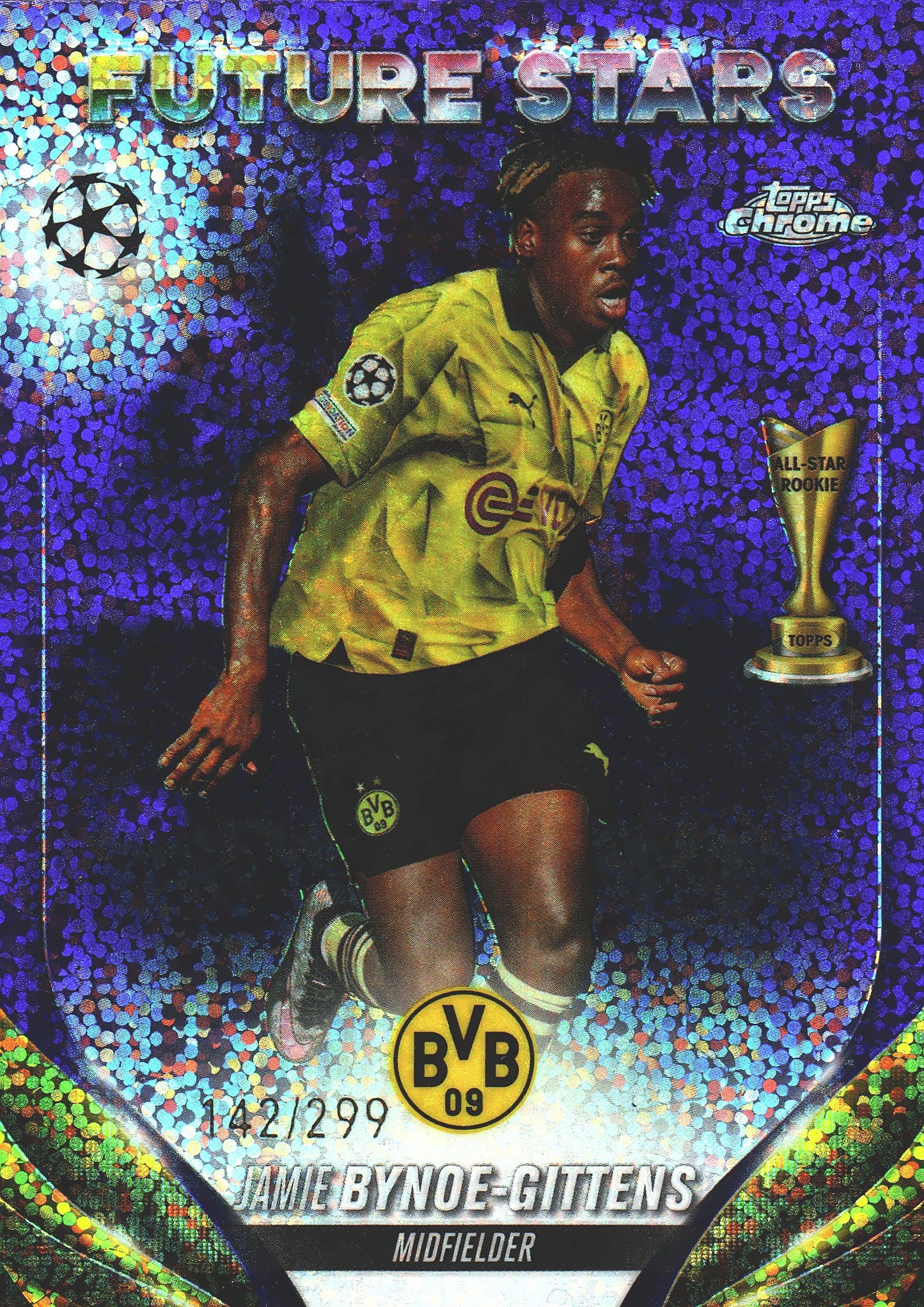 2023 Topps Chrome UCC Jamie Bynoe-Gittens Future Stars Violet Speckle Refractor /299 #187 BVB Dortmund