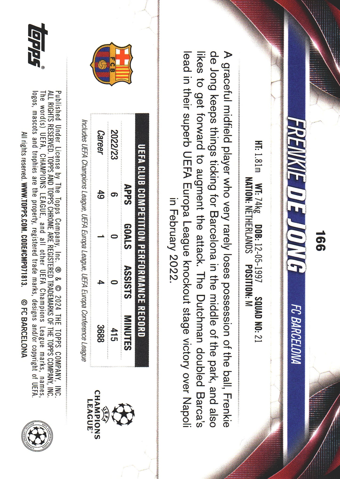 2023 Topps Chrome UCC Frenkie De Jong Blue Geometric Refractor /150 #166 FC Barcelone