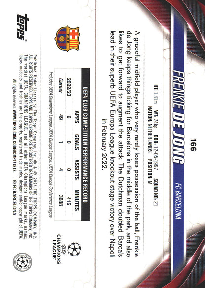 2023 Topps Chrome UCC Frenkie De Jong Blue Geometric Refractor /150 #166 FC Barcelone