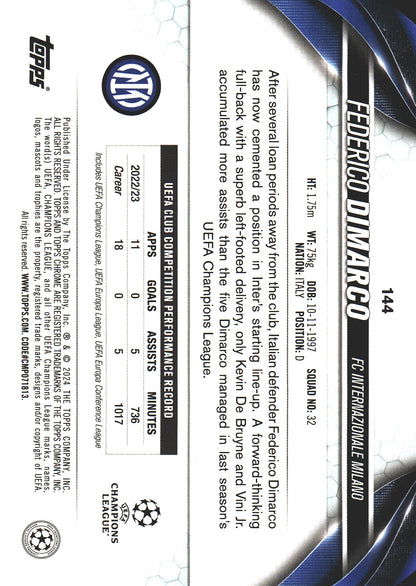 2023 Topps Chrome UCC Federico Dimarco Night Vision Ray Wave Refractor /225 #144 Inter Milan