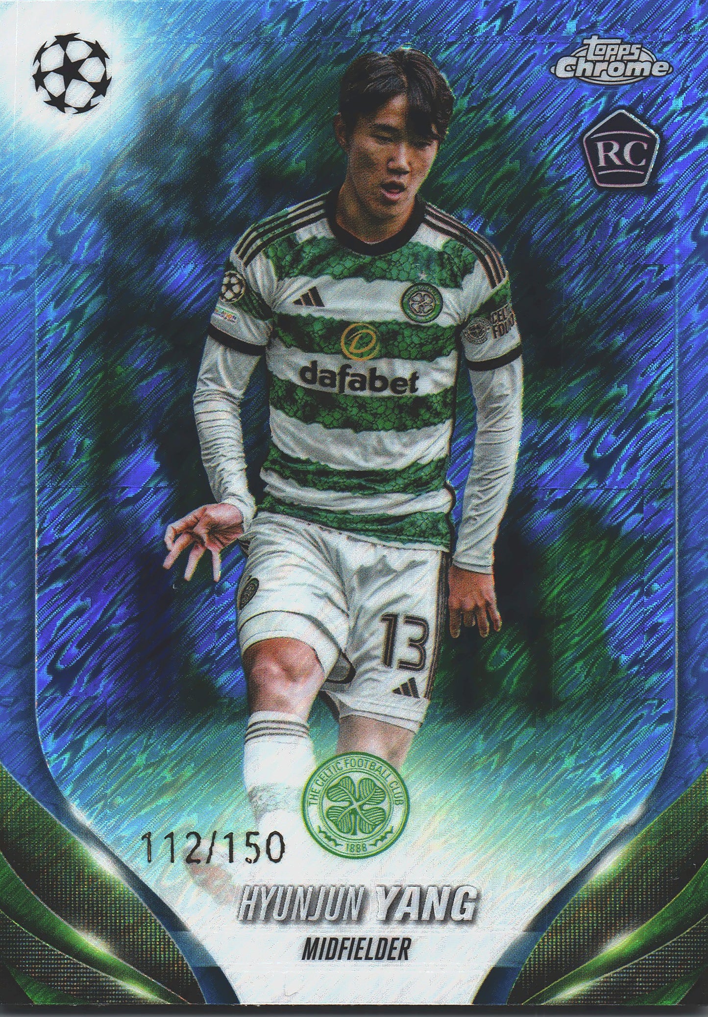 2023 Topps Chrome UCC Hyunjun Yang RC Blue Shimmer Refractor /150 #83 Celtic
