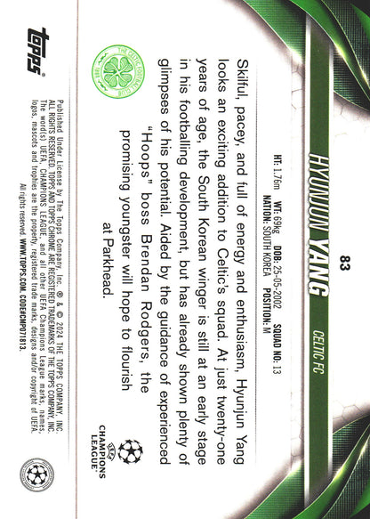 2023 Topps Chrome UCC Hyunjun Yang RC Blue Shimmer Refractor /150 #83 Celtic
