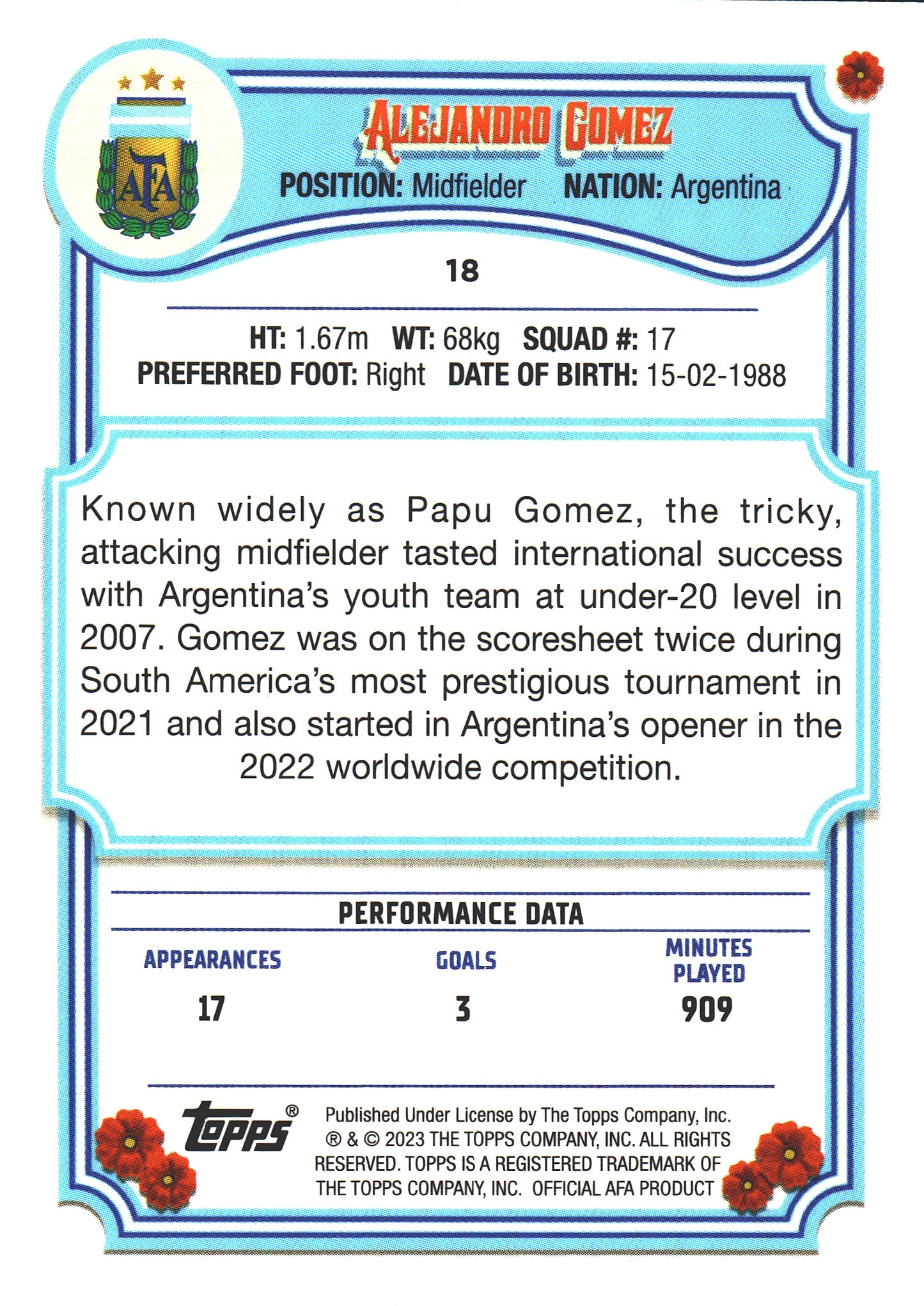 2023 Topps Argentina Fileteado Alejandro Gomez #18 Argentina